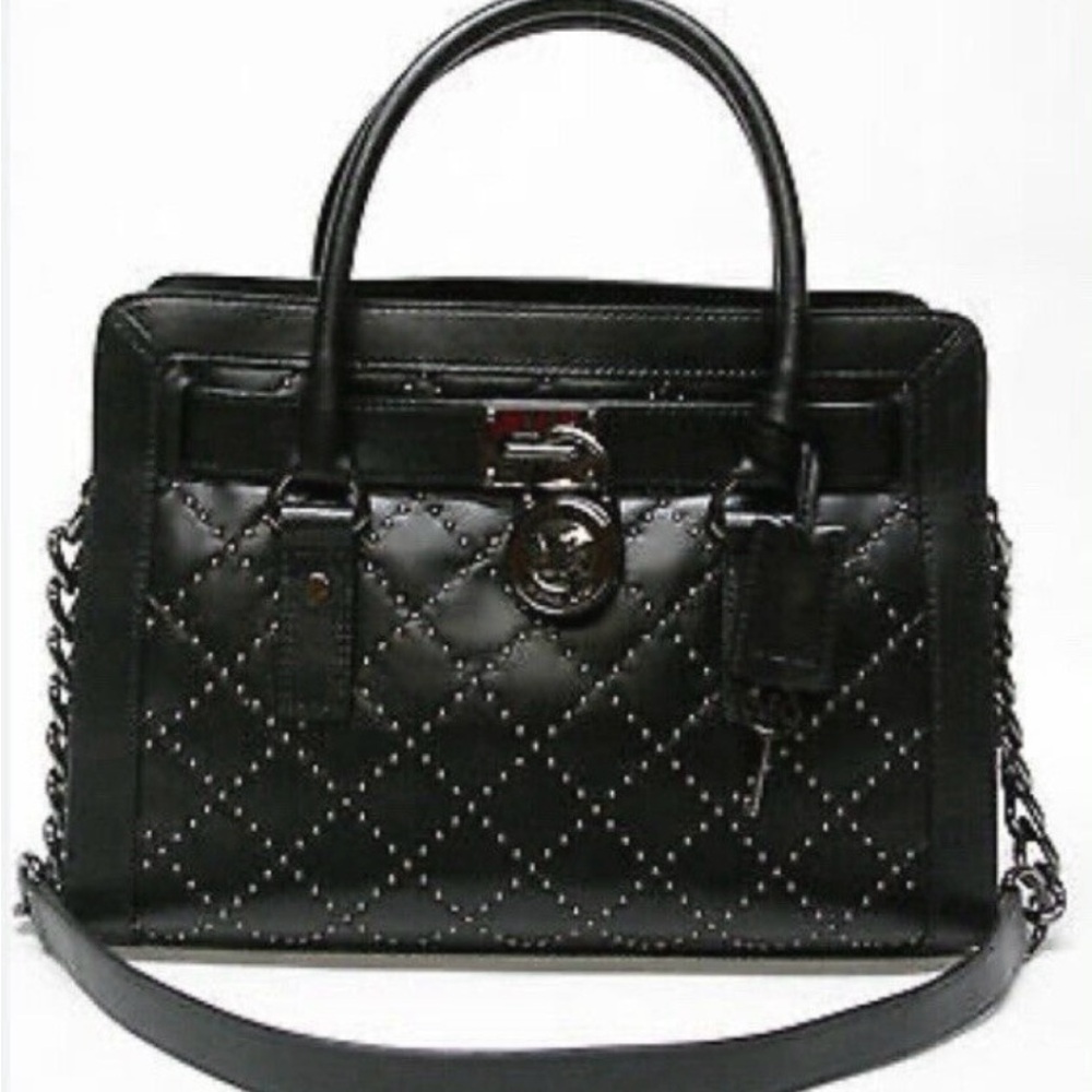 Michael Kors Microstud Hamilton Satchel Shoulder Bag Chain link strap